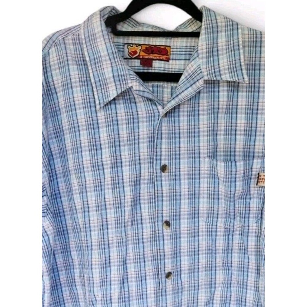 JNCO Vintage Button Front Shirt Mens XL Blue Plaid 100% Cotton Style J797
